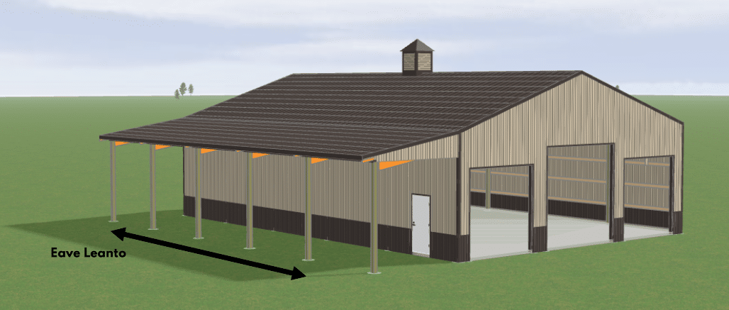 3d mockup displaying the eave leanto dimension