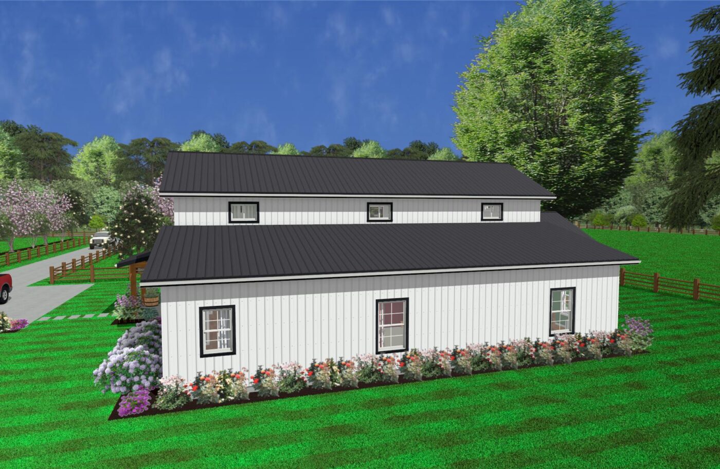side view of a 2-story Lexington Barndominium