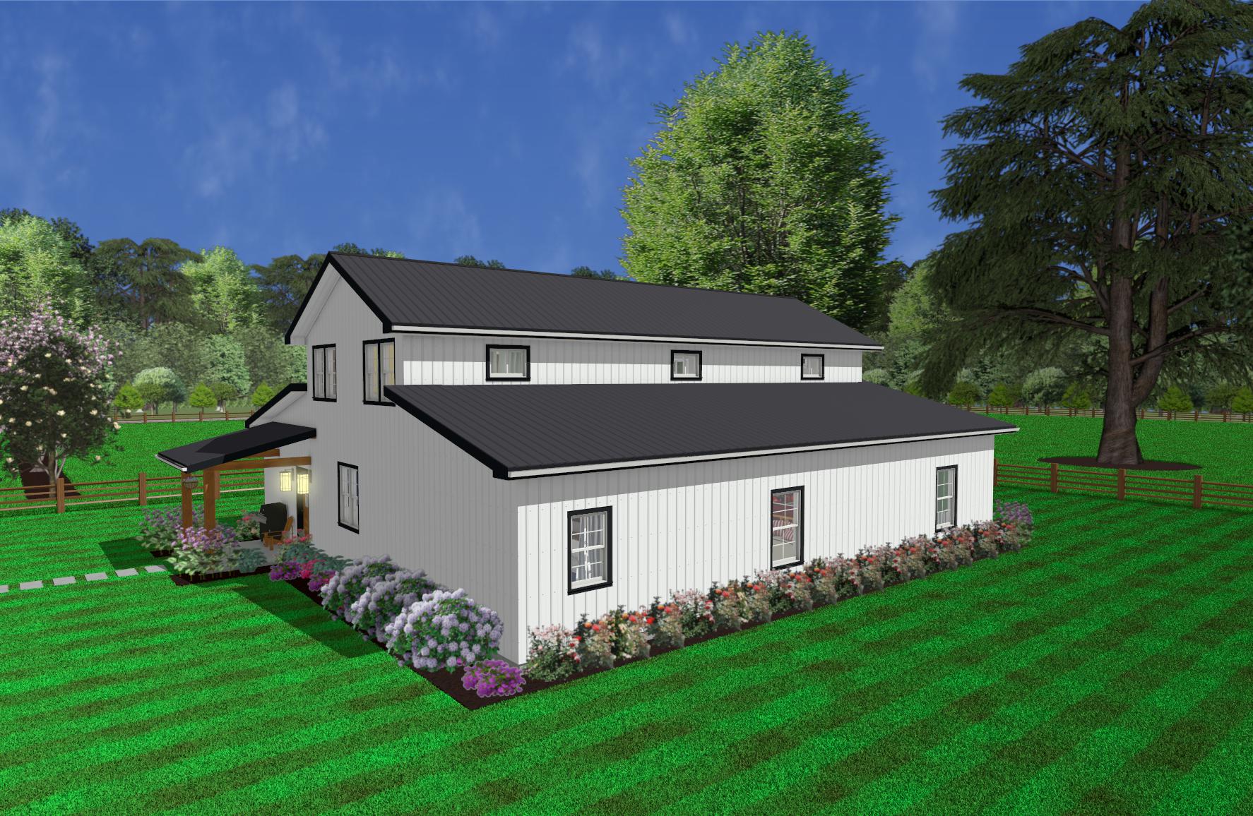 back and side view of a 2-story Lexington Barndominium