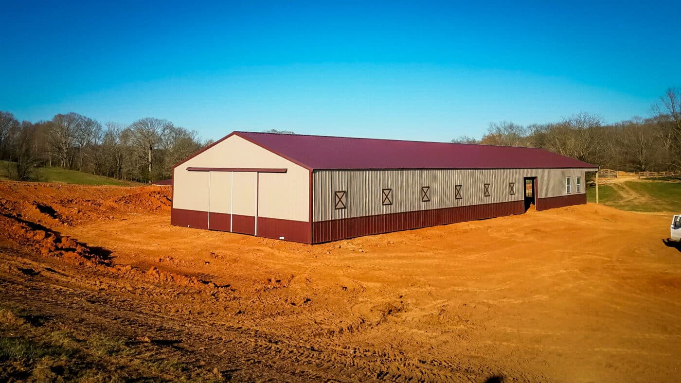 tennessee pole barn warehouse red and cream