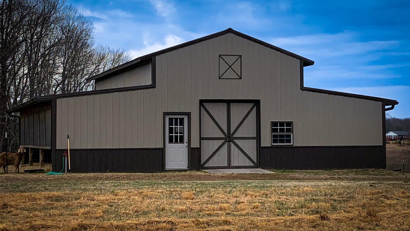 pole barn workshop gray with black trim