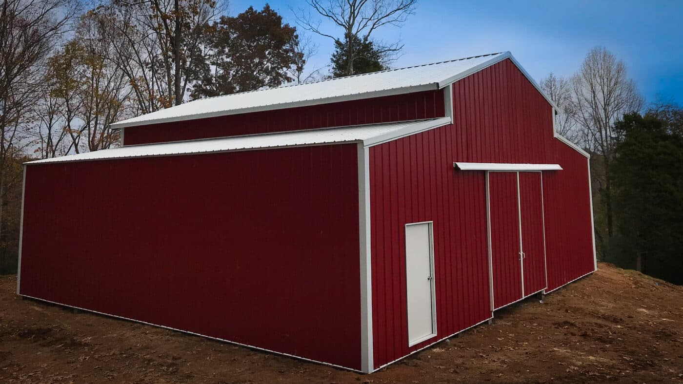 pole barn workshop red enclosed