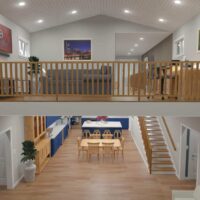interior and second-floor view of Lexington Barndominium
